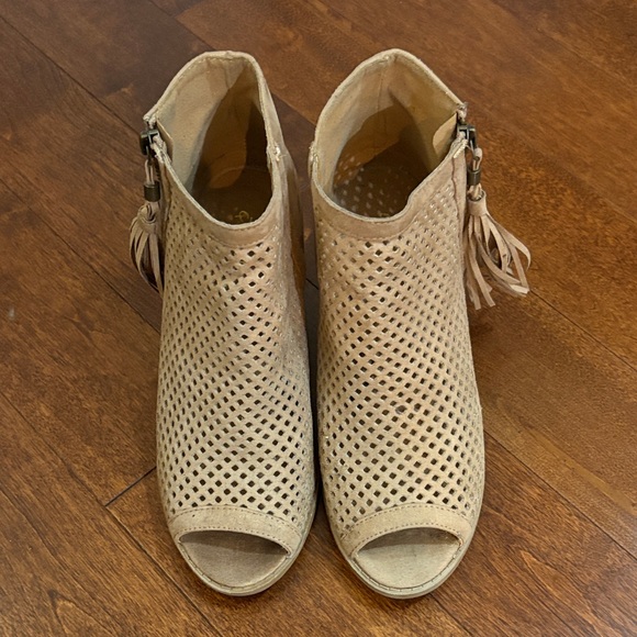 Qupid Beige Peep-Toe Ankle Booties - Picture 1 of 8